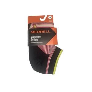 MERRELL Bare Access No Show Socks, S/M Friction Reducing Black Pink Yellow